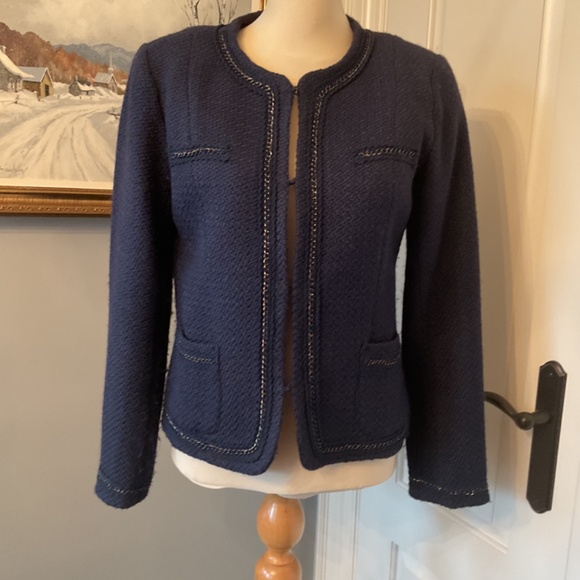 Navy Chanel style blazer with chain details IT 42 size 8 - Picture 3 of 5